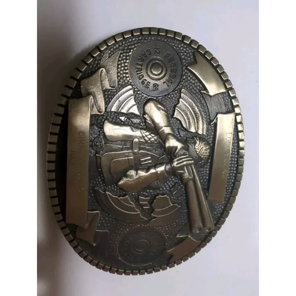 1980 Cimarron Gun Club Brass Belt Buckle Long yardage Kansas Award Design Metals